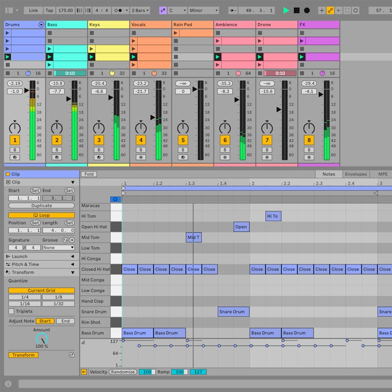 Live 12 Lite Session View, Keys and Scales feature and Track CPU monitor on screen